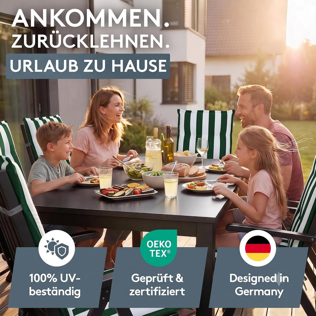LILENO HOME Gartenstuhl Auflagen als [1er Set - Hochlehner] in Blockstreifen Grün - bequeme Liegen a