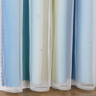 Freyamy Gardinen Blau Beige Weiss Glänzend Sterne Vorhänge Blickdicht Kinderzimmer Halbtransparent H