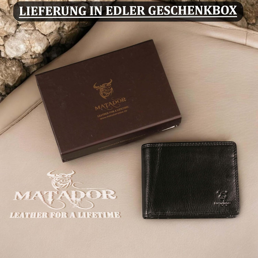 MATADOR Geldbörse Herren Leder Portemonnaie Männer TüV geprüfter RFID & NFC Schutz Schwarz/Black Nap