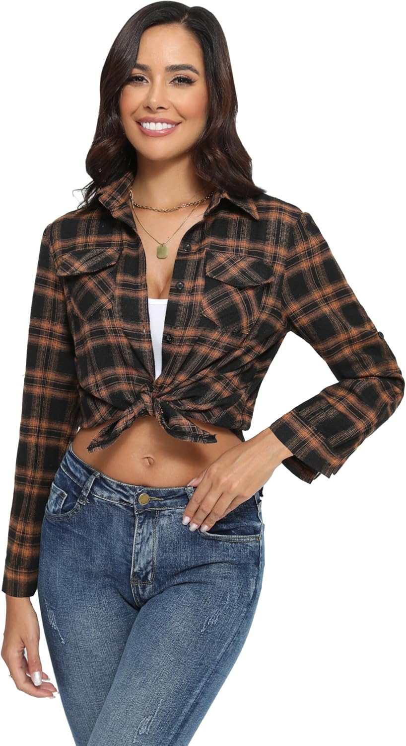 Yukiuiny Damen Karierte Bluse 100% Baumwolle Langarm Weiches Flanellhemd Casual Button-down Holzfäll