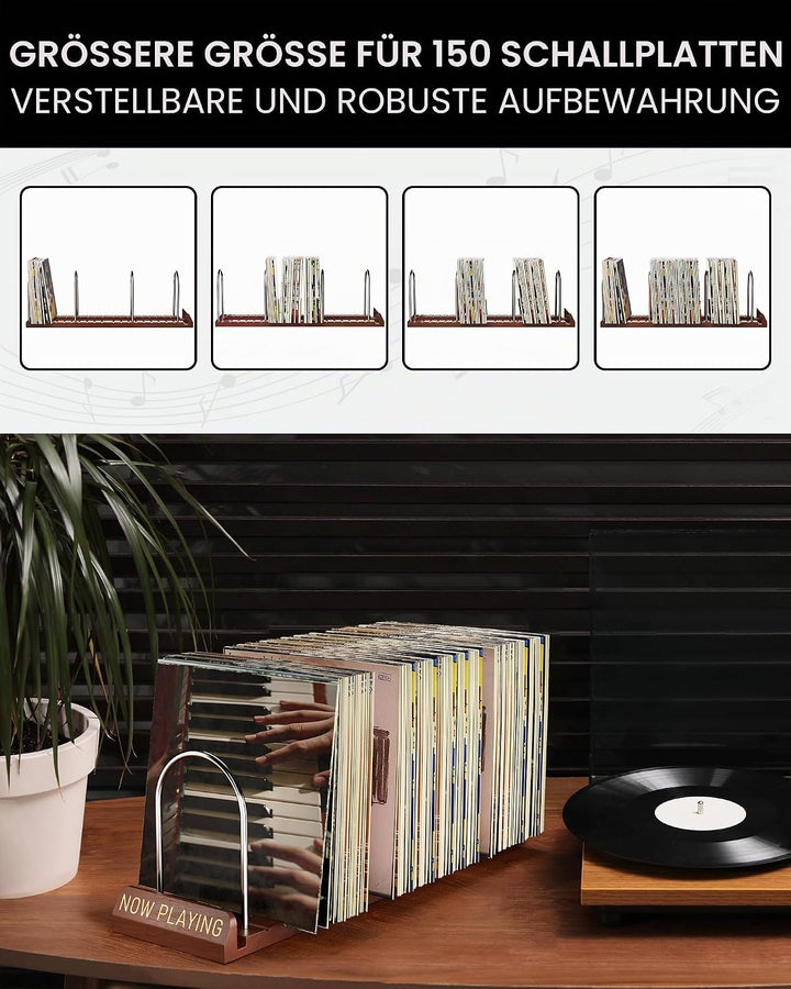 BS-VOG Now Playing Vinyl-Schallplattenständer, 150 LP Schallplattenaufbewahrung mit rutschfesten Ril