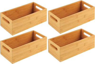 mDesign Aufbewahrungsbox für die Küche – praktische Holzbox mit integrierten Griffen – offene Ablage