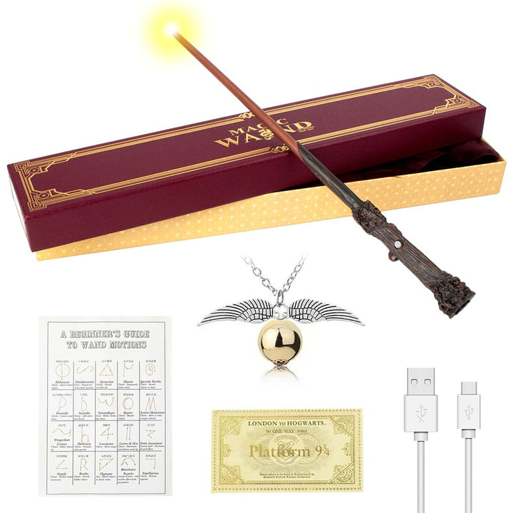 Harry Zauberstab Glühen, 39CM Zauberstab HPotter mit Licht, USB Aufladung Magic Zauberstäbe, Harry S