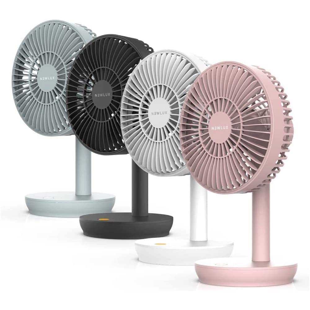 Newlux - Tischventilator USB Windpure Desk W300 mit 4 Gelängen, schwenkbarer Kopf, Lithium-Akku bis