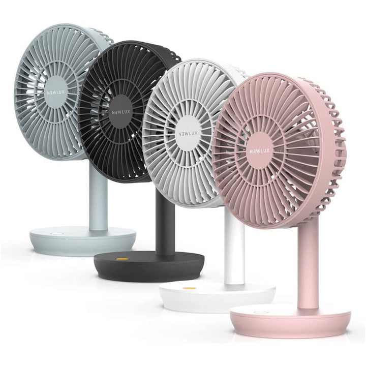 Newlux - Tischventilator USB Windpure Desk W300 mit 4 Gelängen, schwenkbarer Kopf, Lithium-Akku bis