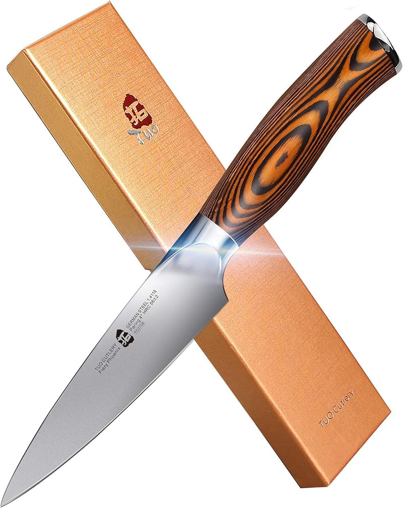 TUO Fiery Phoenix Gemüsemesser - Hohe Qualität Deutsche Stahl & Holzgriff (TC0706-10.20cm)