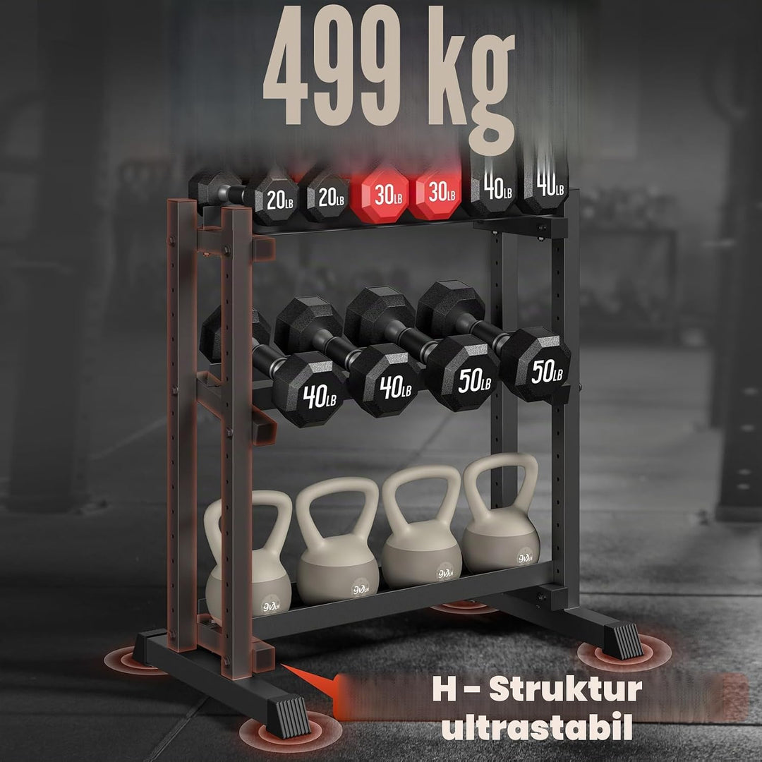 Hantelständer mit 3 Ebenen, 500 kg Kapazität, verstellbar, für das Fitnessstudio zu Hause, robuster