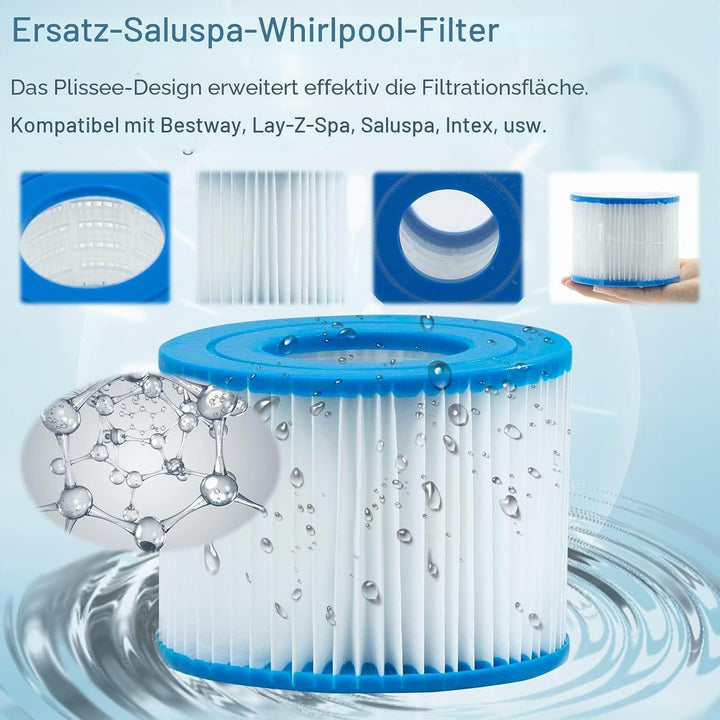 6 Stück Filterkartusche für Pool Typ VI, Filterkartuschen Pool für Bestway Pool Filter für Lay Z Spa