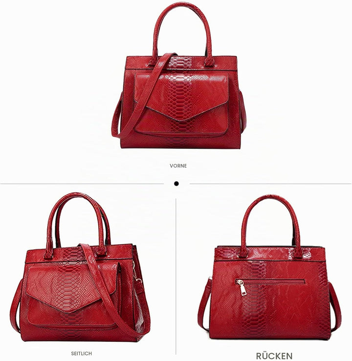 NICOLE &amp; DORIS Damen Handtaschen Krokodil Handtasche Henkeltasche Lackiert Krokodil Top Griff Henkel