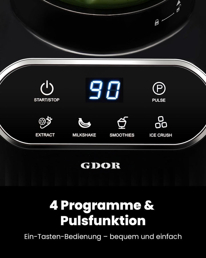 GDOR Professional Standmixer Glas 1200W Smoothie Maker 5 Programme Blender 1,5L Glasbehälter&700ml T
