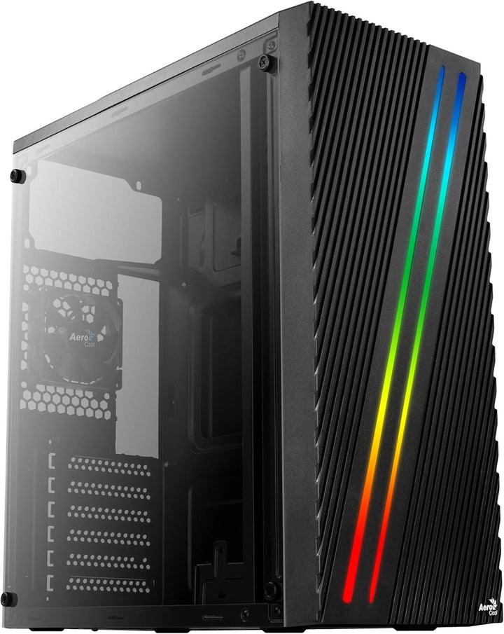 Aerocool Streak PC Gaming Case, Mid-Tower, ATX, RGB, 18 Lighting modes, Full Window, Ideal for First