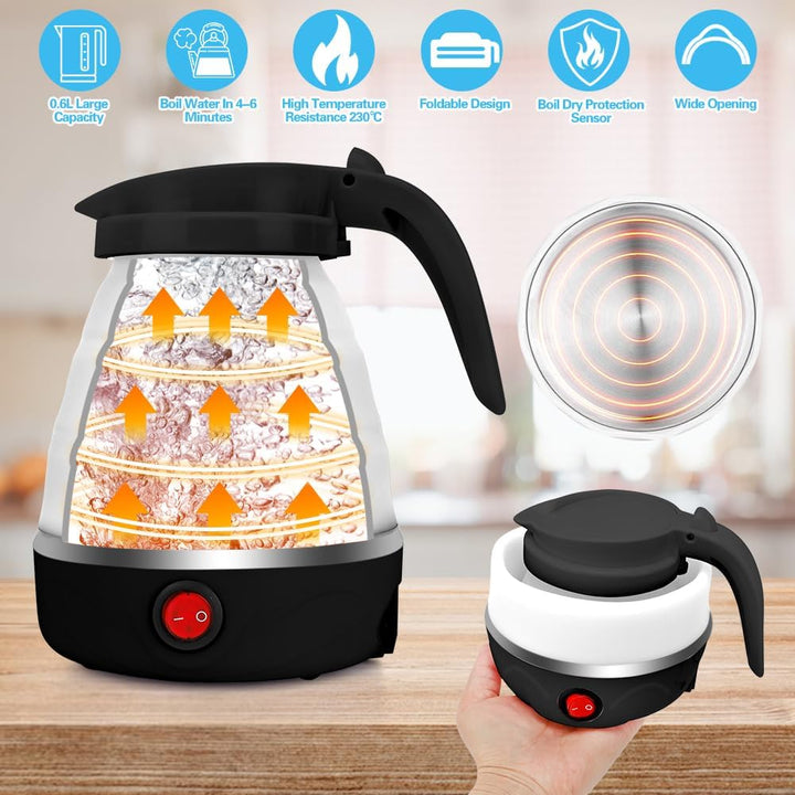 RANJIMA Wasserkocher Faltbar, 600ml Tragbarer Camping Wasserkocher Elektrischer Wasserkocher Mini Re