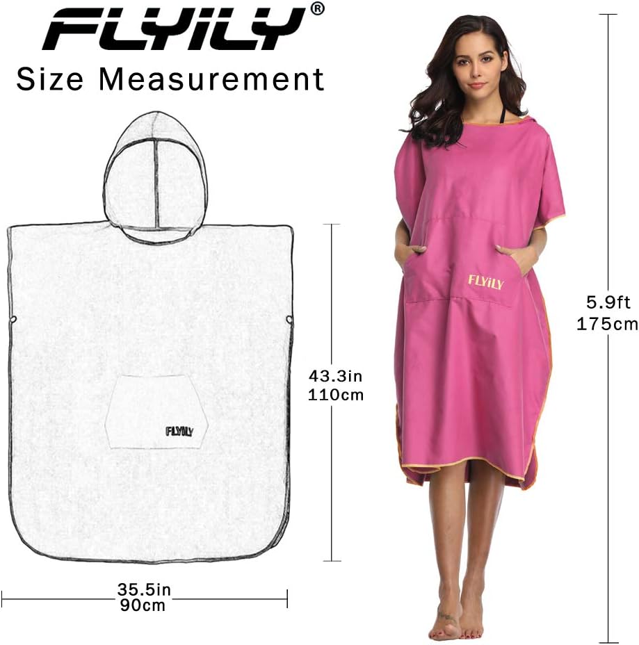 FLYILY Microfaser Surf Poncho Handtuch mit Kapuze Bademantel zum Schwimmen und Strand wechseln Einhe
