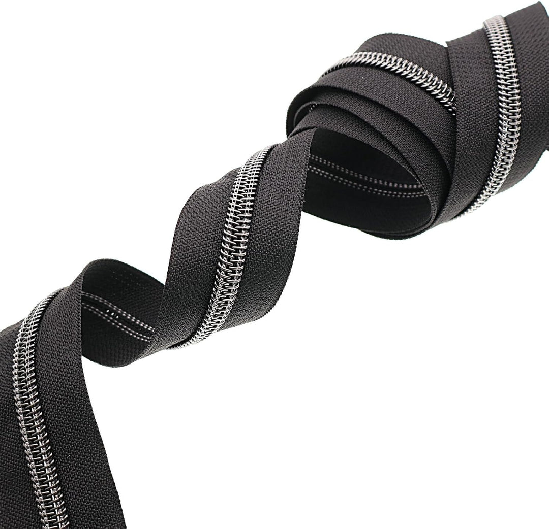 #5 Metallic Nylon Coil Reissverschlüsse 9.1m Schwarz Nickel Zähne Reissverschluss mit 25 Stück Schie