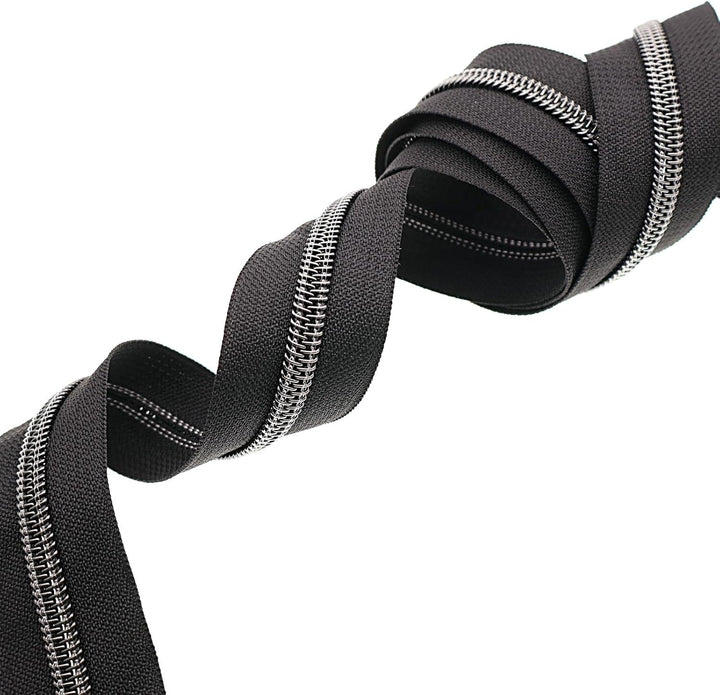 #5 Metallic Nylon Coil Reissverschlüsse 9.1m Schwarz Nickel Zähne Reissverschluss mit 25 Stück Schie