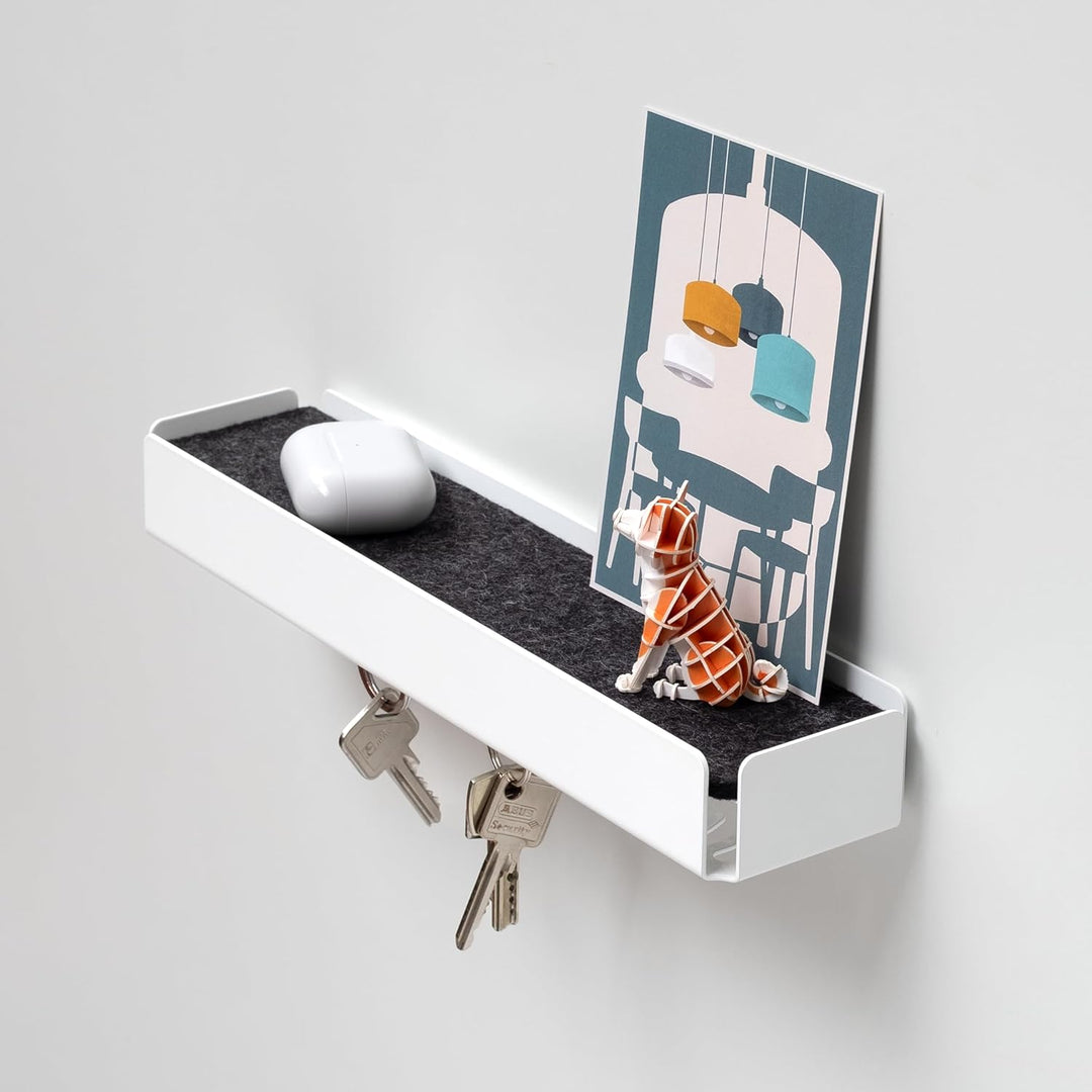 KEY-BOX - weiss/Filz Granit meliert. Schlüsselbrett mit Ablage für den Flur, Schmuckorganizer für de