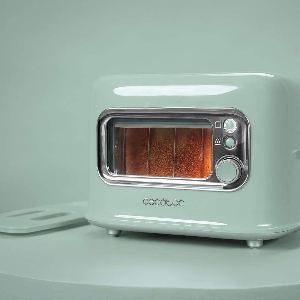 Cecotec Vertikaler Toaster RetroVision Green, 700W Leistung, 2 Extra-breite Schlitze, Einzigartiges