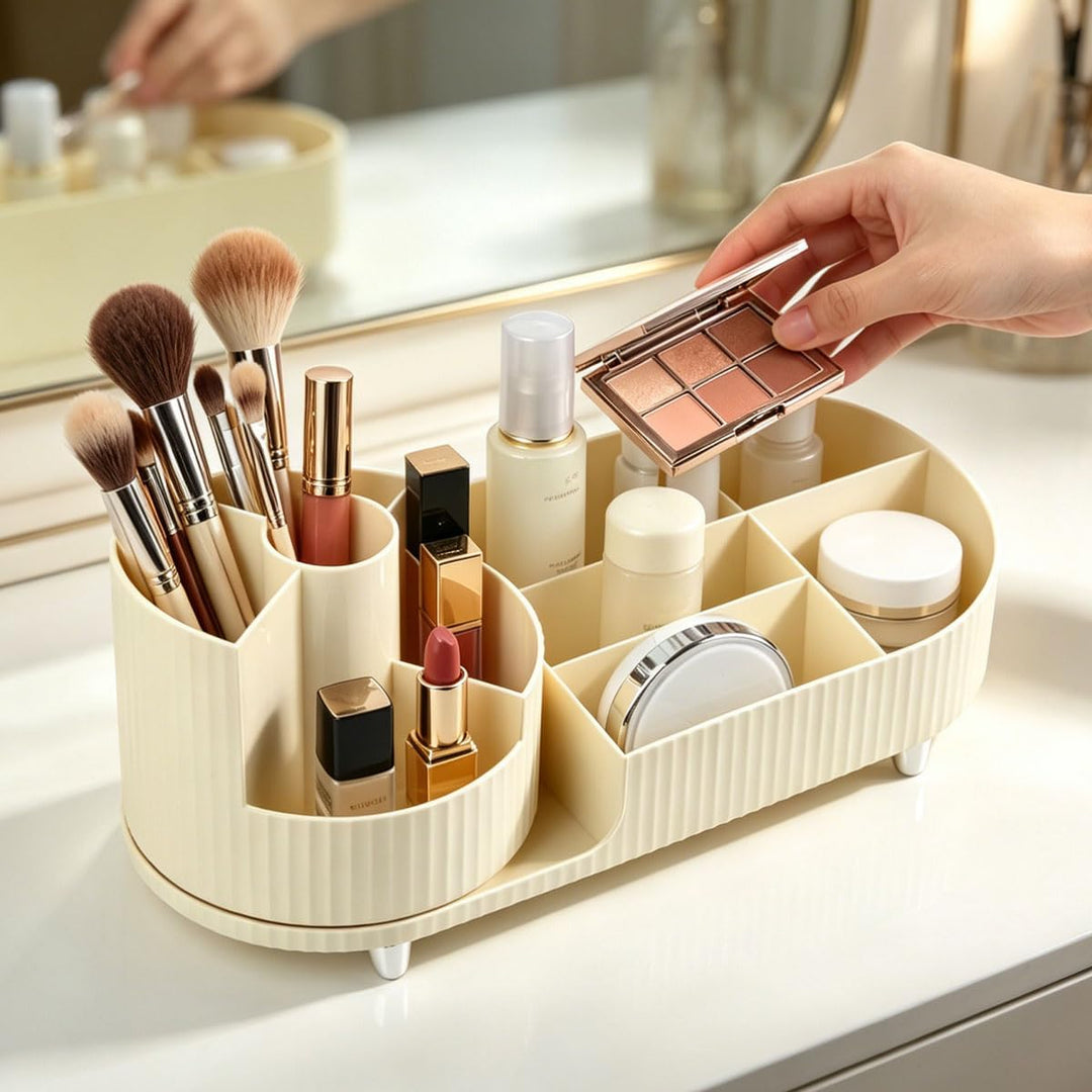 Make Up Organizer 360° Drehbar, Kosmetik Aufbewahrung mit Fächern, Schminktisch Organizer Drehbar, K