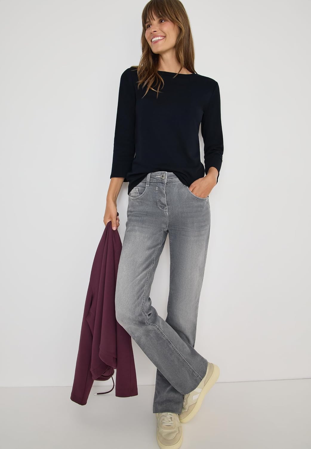 Cecil Damen Boatneck Basic Baumwollshirt U-Boot Ausschnitt L Universal Blue, L Universal Blue