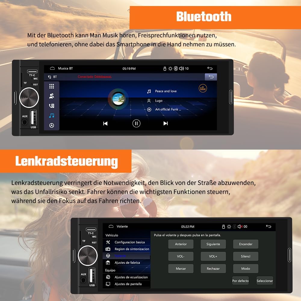 Junsun Smartes 1 DIN Autoradio mit 6,36 Zoll Touchscreen mit Rückfahrkamera | wired and wireless Car