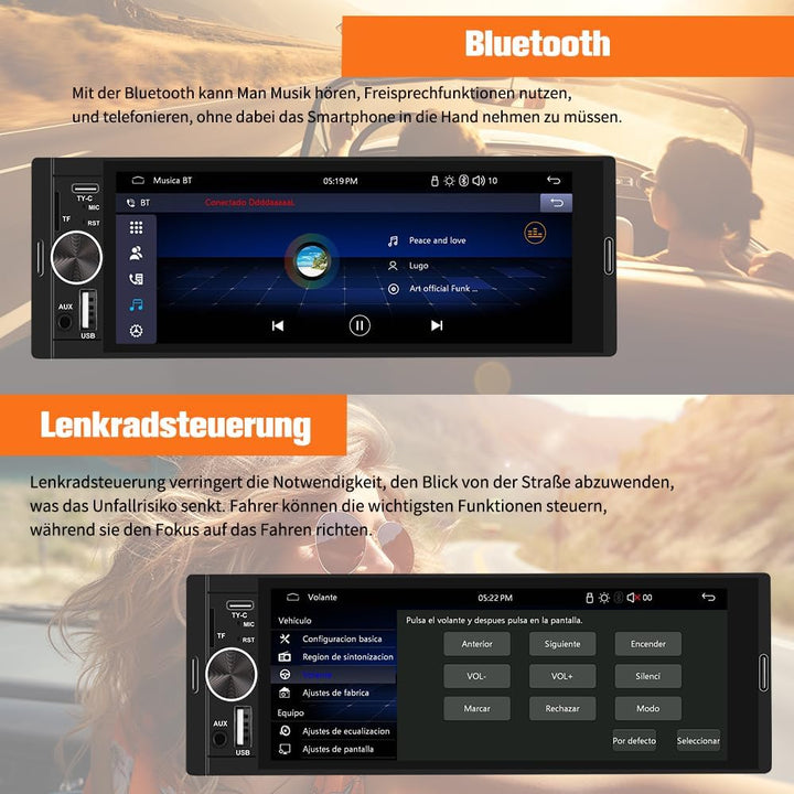 Junsun Smartes 1 DIN Autoradio mit 6,36 Zoll Touchscreen mit Rückfahrkamera | wired and wireless Car