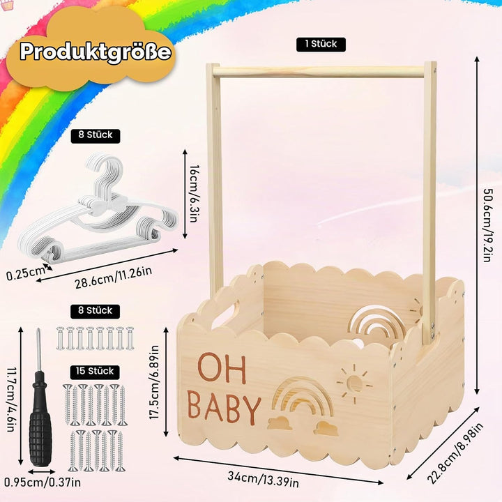 Holz Baby Geschenk Korb, 34x23x51cm Babykorb Geschenk mit Griff, Holzkiste für Babyparty mit Griff u