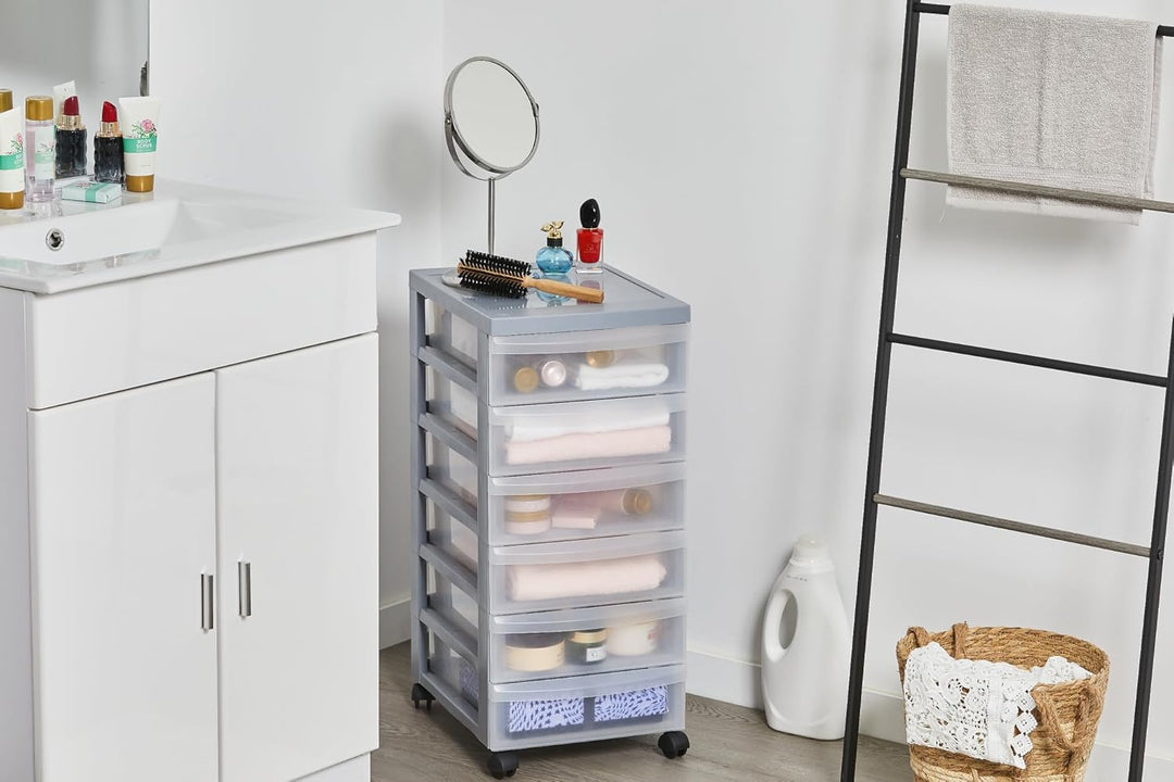 Iris Ohyama, Plastik-Aufbewahrungsturm, 6x 7L Schreibtisch-Aufbewahrungsschublade, BPA-frei, DC-360,