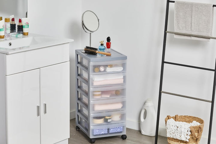 Iris Ohyama, Plastik-Aufbewahrungsturm, 6x 7L Schreibtisch-Aufbewahrungsschublade, BPA-frei, DC-360,
