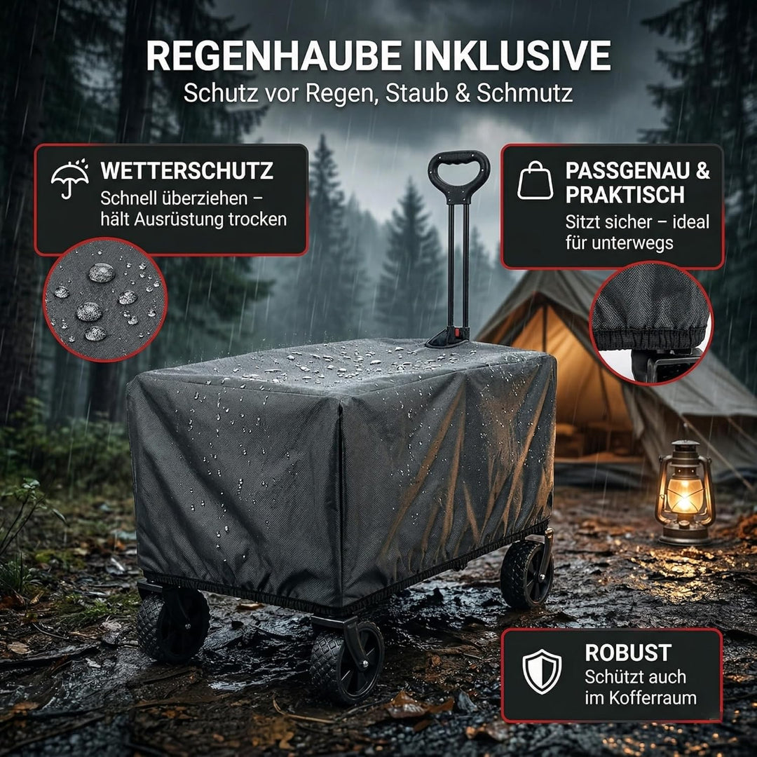 ALBATROS Bollerwagen klappbar 120L – Faltbarer Transportwagen mit Flaschenöffner, Getränkehalter & R