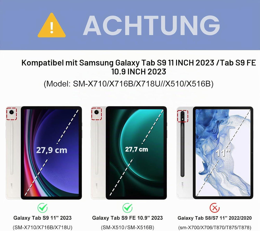 Tastatur Hülle für Samsung Tab S9 FE 10.9 Zoll/Tab S9 11 Zoll 2023, QWERTZ Deutsches Tastatur Magnet