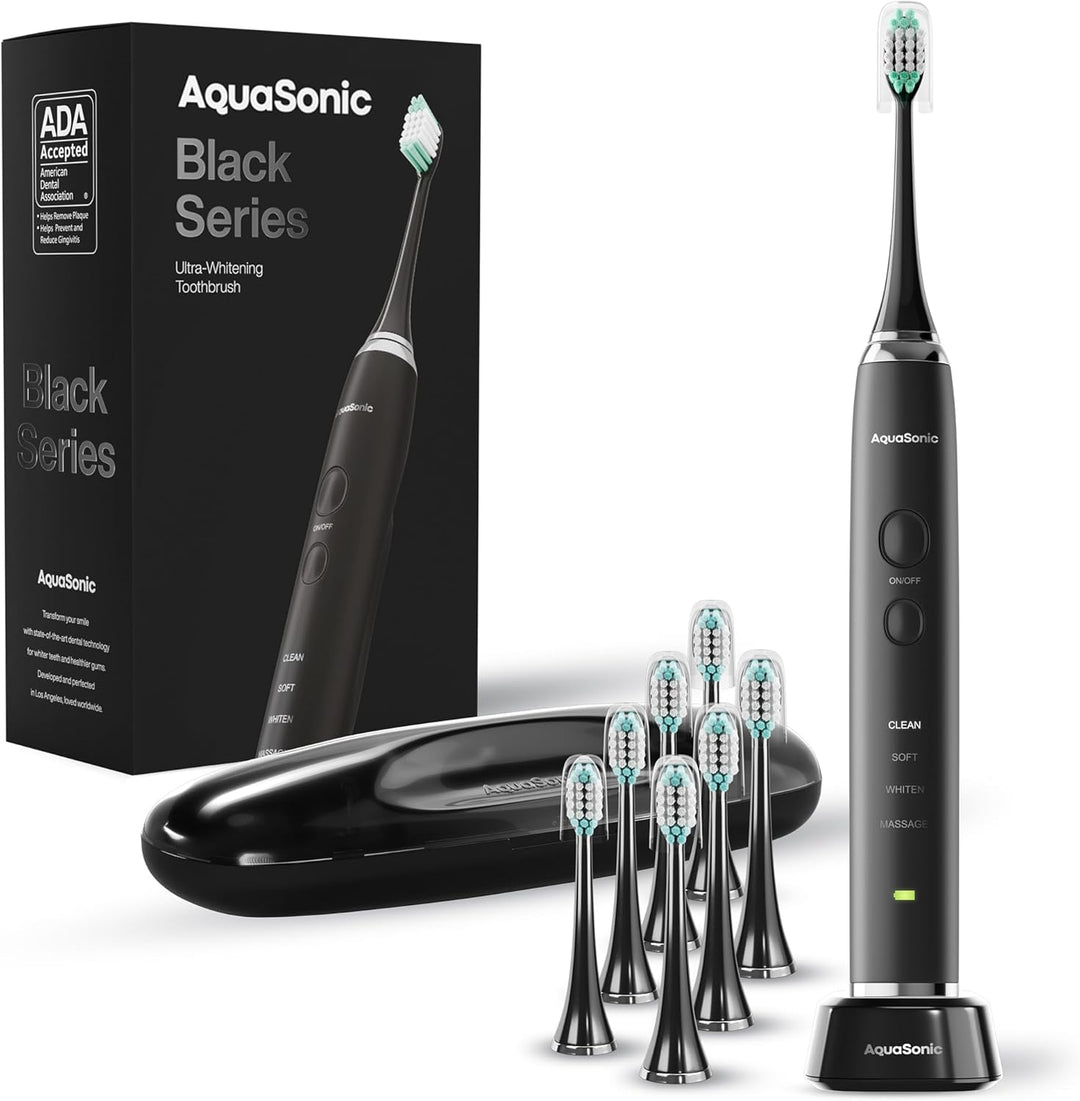 Aquasonic Black Series Ultra Aufheller Zahnbürste - ADA Akzeptierzte Elektrische Zahnbürste - 8 Bürs