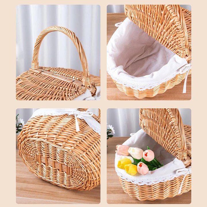 Weidenkorb mit Griff-Design – Picknickkörbe | leerer Weidenkorb | grosse Aufbewahrungsbox für Outdoo