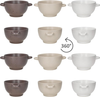 MamboCat 6er Set Sandy Suppentasse 450 ml I Suppenterrine mit Henkeln für 6 Personen I Je 2x Beige,