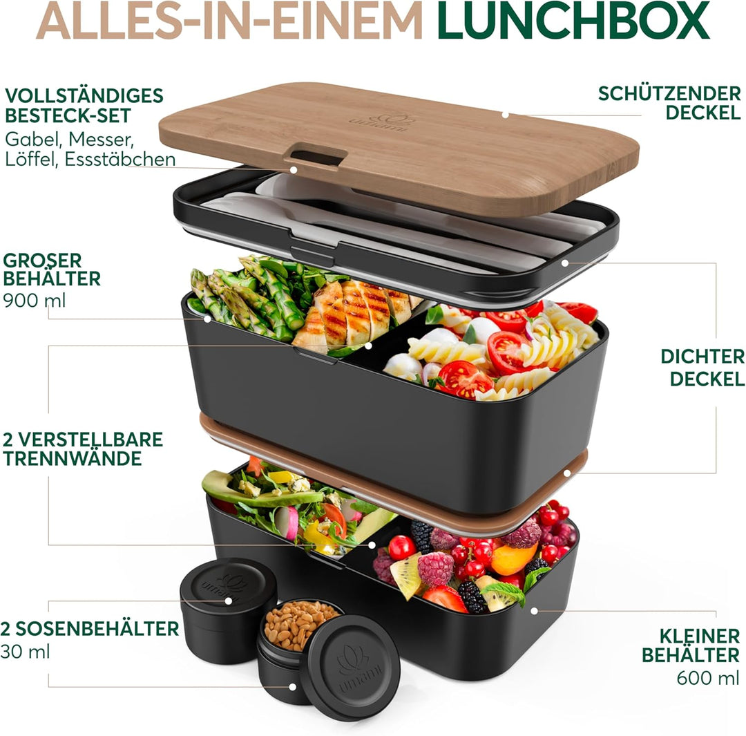 Umami Bento Lunchbox verschachtelbar 1500 ml All-in-One, Bento Box Erwachsene, Mahlzeit Prep Contain