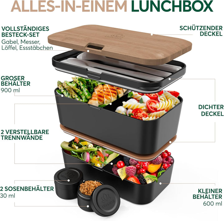 Umami Bento Lunchbox verschachtelbar 1500 ml All-in-One, Bento Box Erwachsene, Mahlzeit Prep Contain