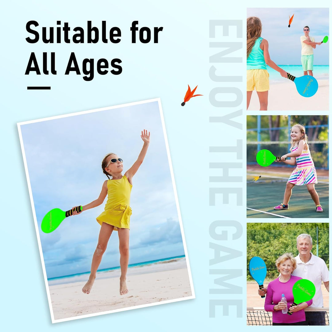 U&C Planet Beachball Set Paddle Ball Spiel Strandschlägerset aus Holz Schläger Spiel für Kinder&Fami