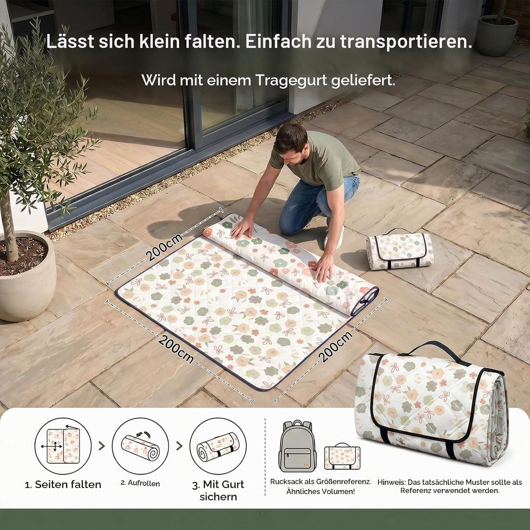 Picknickdecke Wasserdicht, Pikncik Decke Gross, Picknickdecke 200x200cm, Faltbar Leicht Tragbar Outd