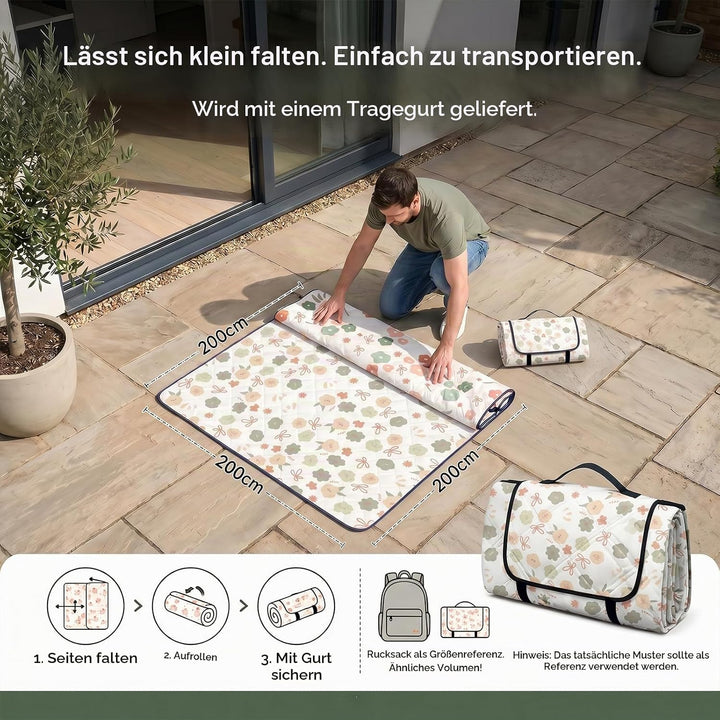 Picknickdecke Wasserdicht, Pikncik Decke Gross, Picknickdecke 200x200cm, Faltbar Leicht Tragbar Outd