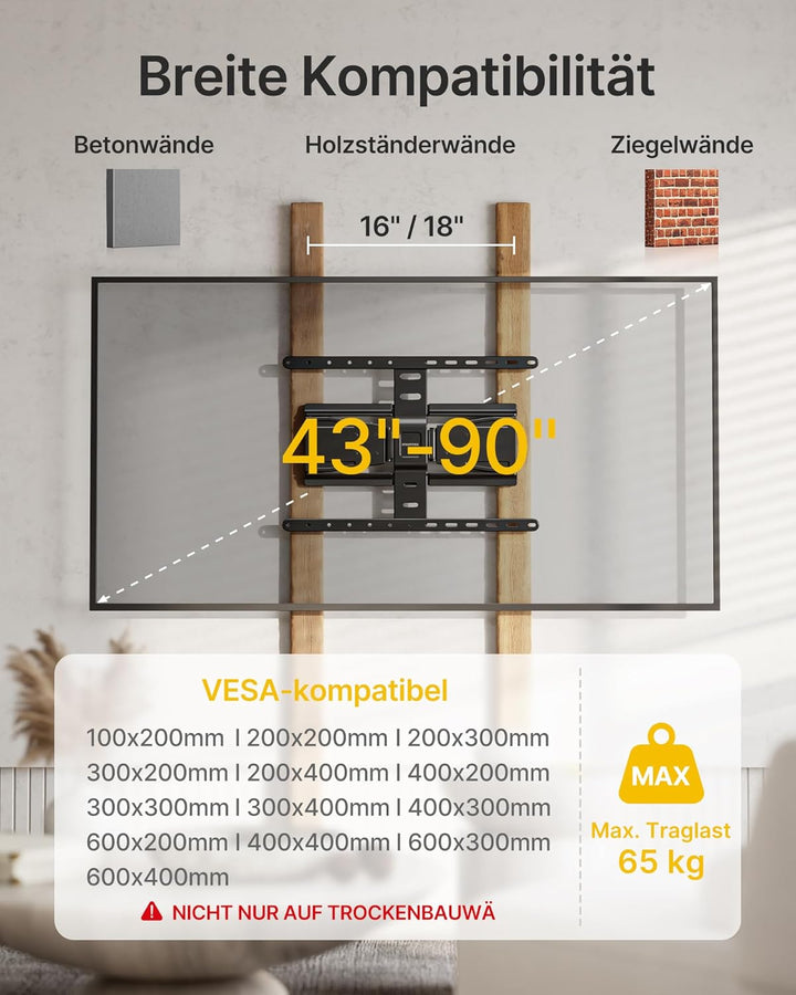 monTEK 0.77" Ultra Slim TV Wandhalterung für 43-90 Zoll Fernseher, Schwenk & Neige & Nivellier & Aus