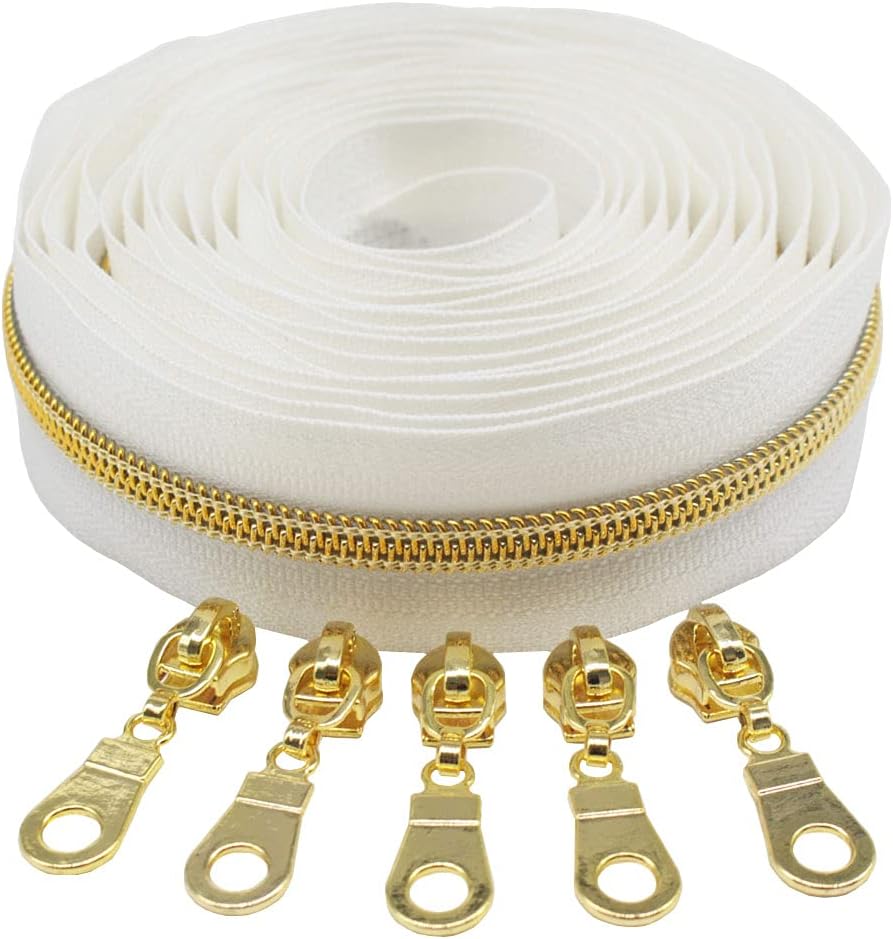 MebuZip 9 m goldfarbenen endlos Reissverschluss Meterware Reissverschluss Nylon 6mm-Spirale + 25 Non