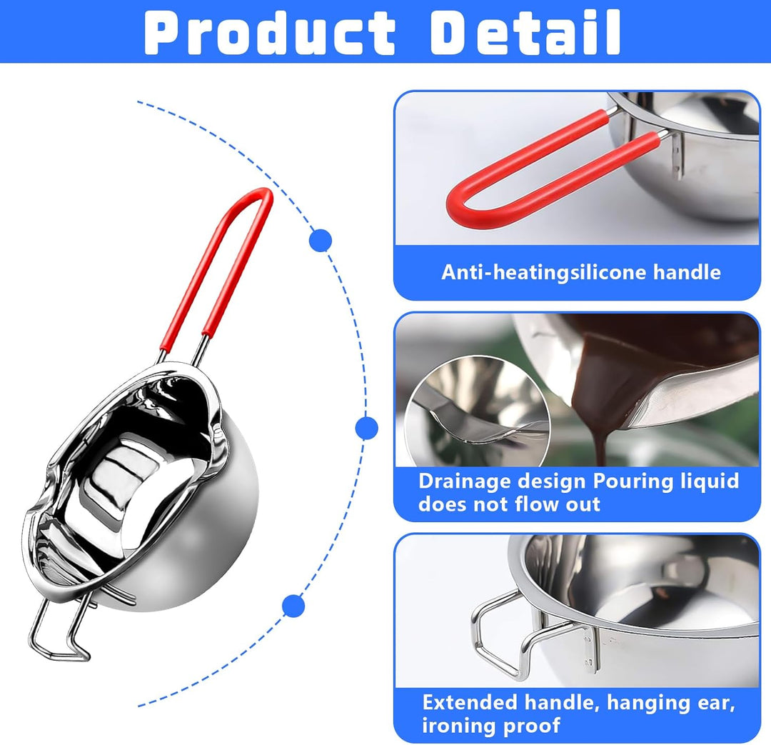 XTUDOU® 2 Stück Schmelztopf Schokolade, Wasserbad Schmelzschale 304 Edelstahl mit 2 Spatel und Hitze