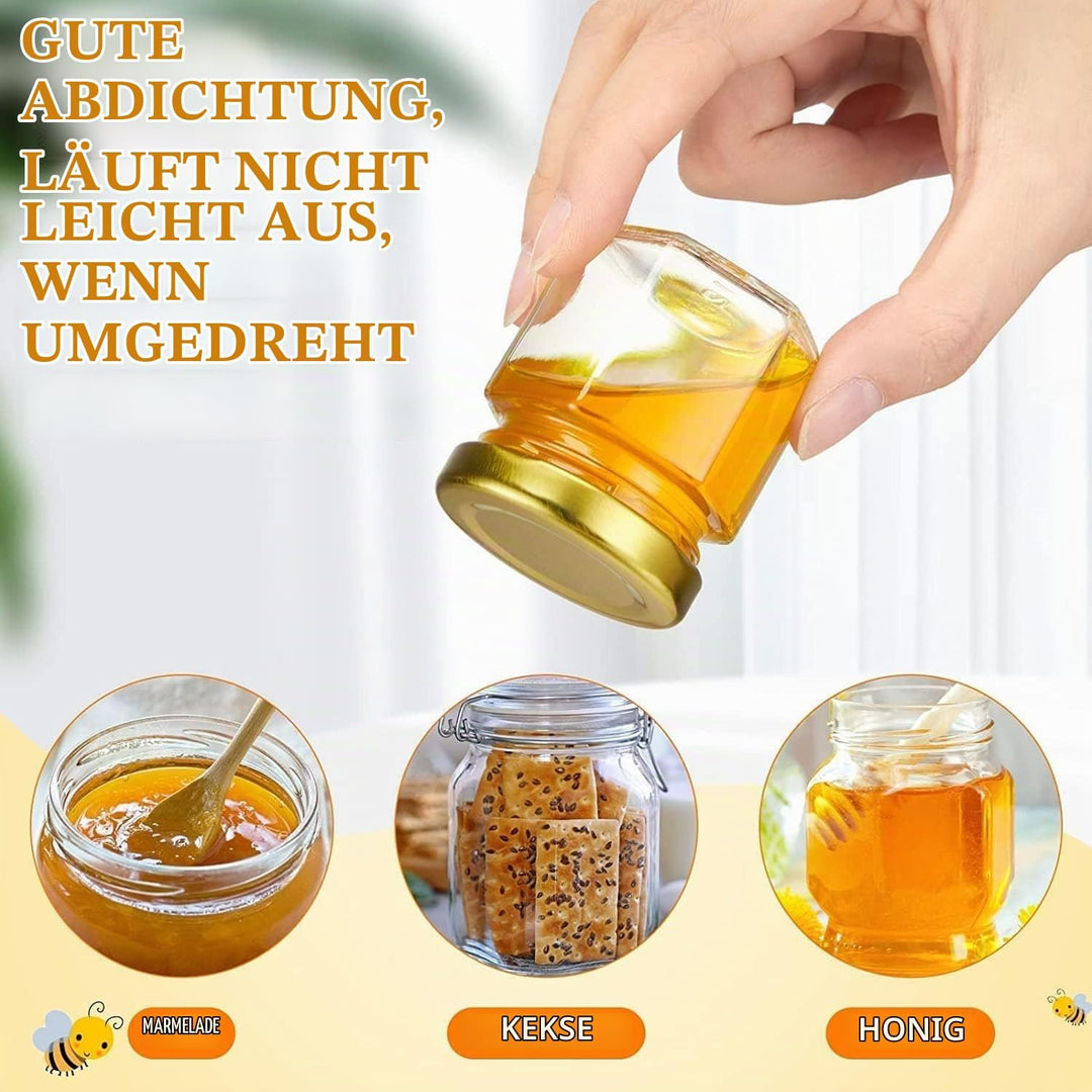 20 Pack Honiggläser, 45ml Mini Glas Honig Marmeladengläser klein mit Honiglöffel, Biene Anhänger, Ju
