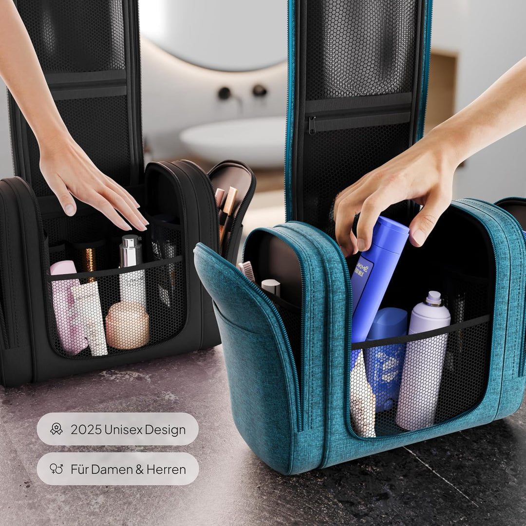 Kulturbeutel XXL [9 Liter Stauraum, Design 2024] - Kulturtasche, Kosmetiktasche Gross zum Aufhängen,