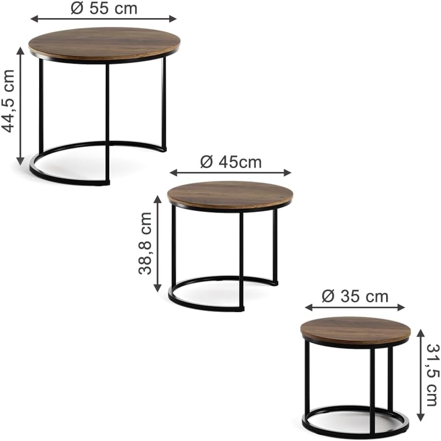 Vicco Couchtisch-Set Montreal, Holz, 55 x 55 cm 3 Teile Holz 3er Set, Holz 3er Set