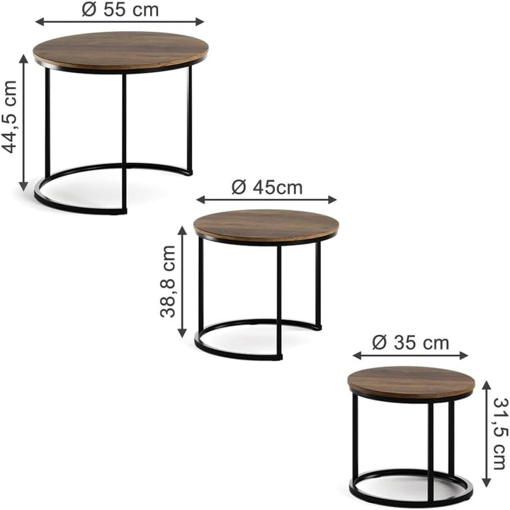 Vicco Couchtisch-Set Montreal, Holz, 55 x 55 cm 3 Teile Holz 3er Set, Holz 3er Set