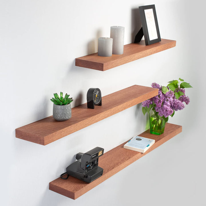 Rikmani Wandregal Holz Eiche massiv rot - Handgefertigtes Regal Bücherregal Holzregal Wandboard HOLY