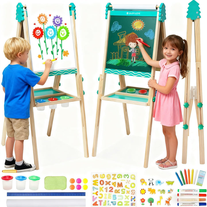 Kinder Tafel Staffelei aus Holz mit Papierrolle Kinder Holz Spielbrett Höhe Einstellbar Schöne Bogen