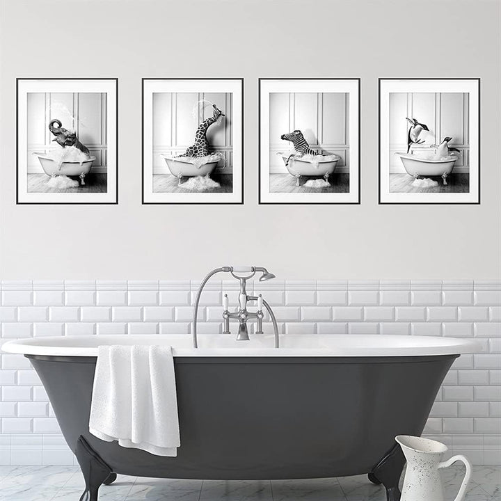 JingHengone Tier Schwarz Weiss Wand Kunst Drucke Elefant Zebra Pinguine Giraffe Badewanne Leinwand M