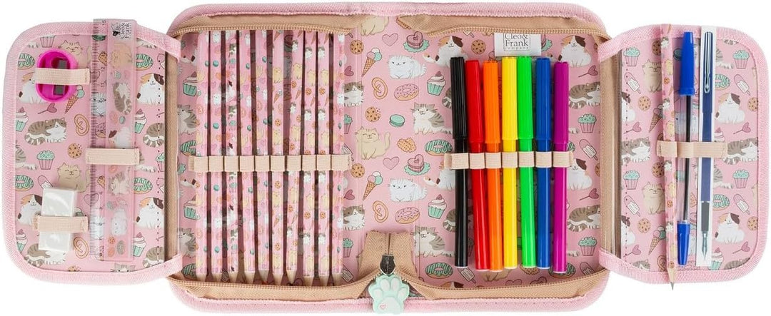 Ragusa-Trade Katze Kätzchen, Federtasche Federmappe, 24 TLG. gefüllt für Kinder Jungen Mädchen, rosa