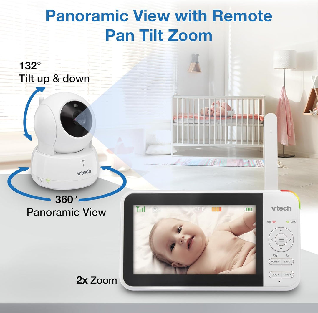 Vtech VM924 Babyphone mit Kamera 5 Zoll Video Baby Monitor, 31 Stunden Akkulaufzeit Babyfon mit Kame